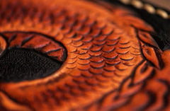 Handmade Leather Tooled Chinese Dragon Mens Chain Biker Wallet Cool Leather Wallet Zipper Long Phone Wallets for Men