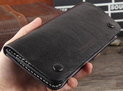 Handmade Genuine Leather Mens Cool Long Leather Wallet Bifold Clutch Wallet for Men