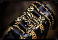 Handmade Leather Tibetan Mens Tooled Biker Chain Wallet Cool Leather Wallet Long Chain Wallets for Men