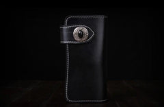 Handmade Leather Mens Cool Long Black Obsidian Chain Wallet Biker Trucker Wallet with Chain