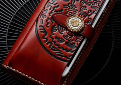 Handmade Leather Mens Long Biker Wallet Cool Leather Wallet Long Phone Wallets for Men