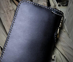 Handmade Leather Carp Mens Tooled Long Chain Biker Wallet Cool Leather Wallet Long Phone Wallets for Men