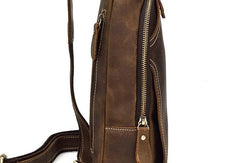 Genuine Leather Cool Chest Bag Sling Bag Crossbody Bag Travel Bag Hiking Bag For Mens