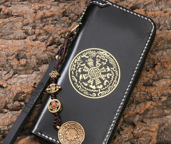 Handmade Leather Mens Chain Biker Wallet Cool Leather Wallet Long Phone Wallets for Men