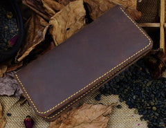 Handmade Leather Mens Cool Travel Long Wallet Card Holder Card Slim Clutch Wallets for Men