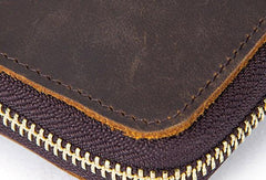 Vintage Mens Leather Clutch Long Wallet Zipper Bifold Wristlet Wallet For Men