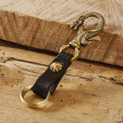 Brown Handmade Chinese Dragon Leather Brass Keyring Moto KeyChain Leather Keyring Moto Cross Key Holders Key Chain for Men