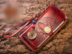 Handmade Leather Mens Chain Biker Wallet Cool Leather Wallet Long Phone Wallets for Men