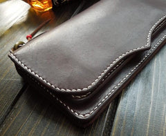 Handmade Leather Mens Long Clutch Wallet Cool Wallet Long Wallets Biker Chain Wallet for Men