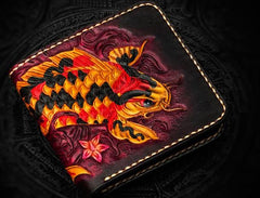 Handmade Leather Carp Tooled Mens billfold Wallet Cool Leather Wallet Slim Wallet for Men