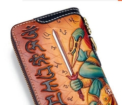 Handmade Leather Tooled Ucchusma Mens Chain Biker Wallet Cool Leather Wallet Zipper Long Phone Wallets for Men