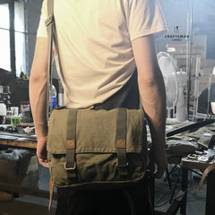 Army Green Canvas Mens Side Bag Messenger Bag Canvas Courier Bag Postman Purse For Men
