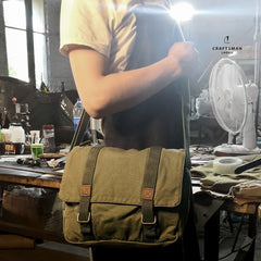 Army Green Canvas Mens Side Bag Messenger Bag Canvas Courier Bag Postman Purse For Men