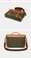 Army Green Leather Canvas Mens Casual Briefcase Shoulder Bag Messenger Bags Casual Courier Bags for Men