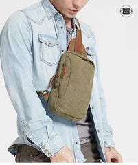 Army Green Canvas Sling Backpack Men's Sling Bag Blue Chest Bag Canvas One shoulder Backpack For Men