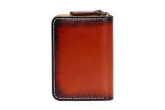 Around Zip Brown Tooled Leather Card Wallet Mens Feather Zipper Card Holder for Men