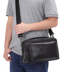 Black LEATHER MENS Small Postman Bag SIDE BAG COURIER BAG Black MESSENGER BAG FOR MEN