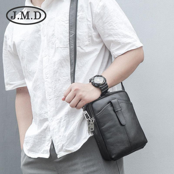 BADASS Black LEATHER MEN'S Small Side bag Vertical Phone Bag MESSENGER BAG Shoulder Bag FOR MEN