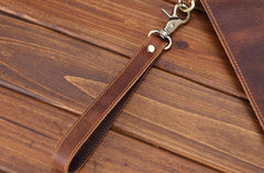 Brown MENS LEATHER SLIM ZIPPER CLUTCH WRISTLET PURSE CLUTCH BAGs FOR MEN