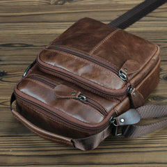 BROWN LEATHER MEN'S 10 inches Side bag Vertical Courier Bag MESSENGER BAG FOR MEN