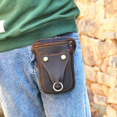 Black LEATHER MENS Belt Pouch Ox Mini Messenger Bag Belt Holster Waist Bag For Men
