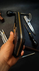 Badass Leather Men's Kobe Bryant Long Wallet Handmade Tooled Zipper Long Wallets For Men