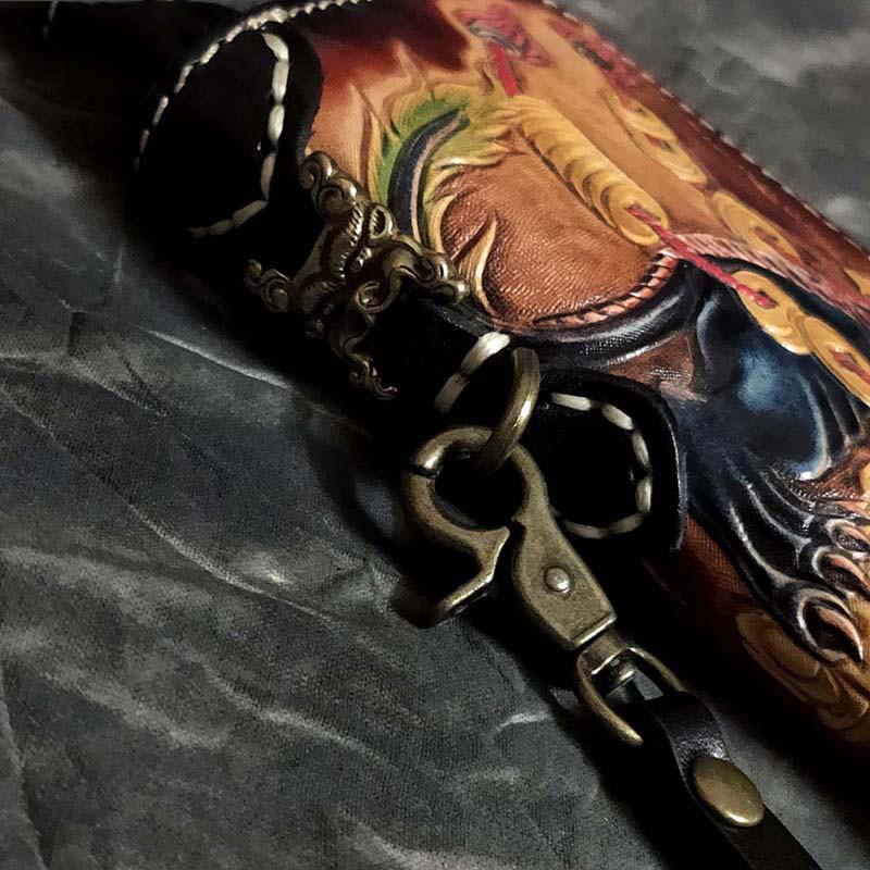 Badass Black Leather Men's Long Biker Handmade Wallet Beast Totem