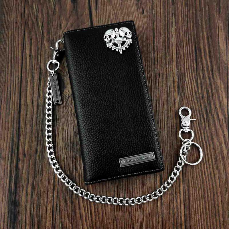 Badass Black Leather Men's Punk Long Biker Chain Wallet
