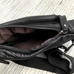 Badass Black Leather Men's Sling Bag Punk Chest Bag Rivet One shoulder Backpack Phone Bag For Men