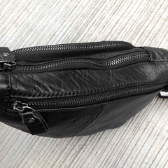 Badass Black Leather Men's Sling Bag Punk Chest Bag Rivet One shoulder Backpack Phone Bag For Men