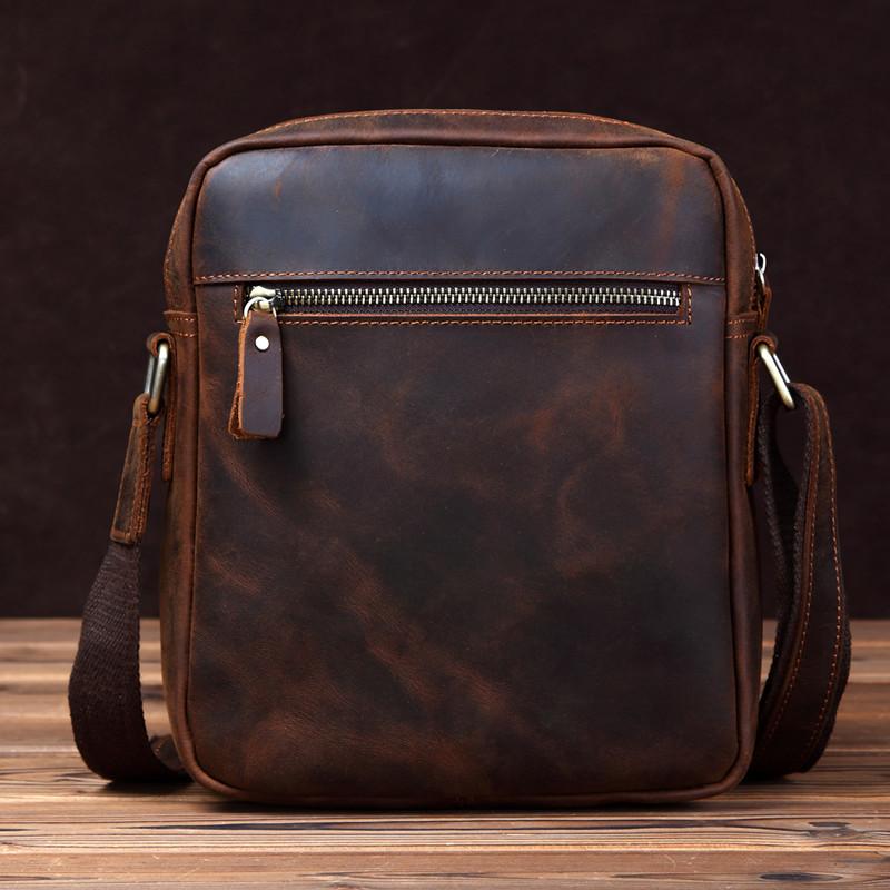 Vintage Brown Leather Messenger Bag Men's Vertical Side Bag Small Vert ...