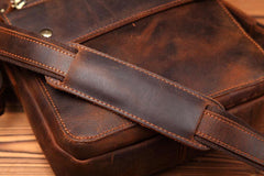 Vintage Brown Leather Messenger Bag Men's Vertical Side Bag Small Vertical Courier Bag For Men
