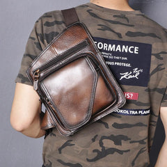 Badass Leather Sling Bag Men's Small Sling Pack Tan Sling Backpack Small Courier Bag For Men