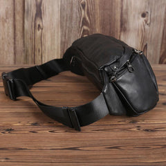 Black Leather Fanny Pack Men's Black Chest Bag Hip Bag Large Capacity Waist Bag For Men