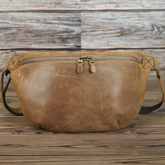 Tan Leather Fanny Pack Men's Brown Chest Bag Hip Bag Bum Bag Waist Bags For Men