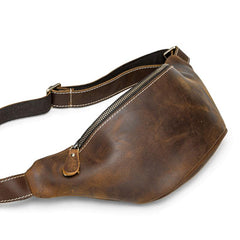 Vintage Brown Leather Fanny Pack Men's Chest Bag Hip Bag Brown Waist Bag For Men