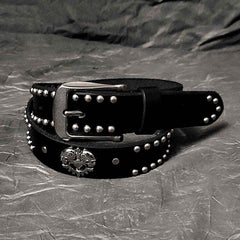 Badass Leather Metal Skull Belt Black Motorcycle Belt Cool Rivets Leather Round Belts For Men
