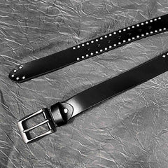 Badass Leather Metal Skull Belt Black Motorcycle Belt Cool Rivets Leather Round Belts For Men