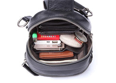 Badass Black Leather Men's 8-inch Trendy Sling Bag Chest Bag One shoulder Backpack Sports Bag For Men