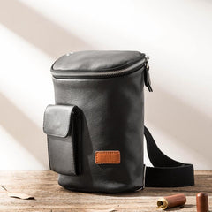 Badass Black Leather Men's Barrel Sling Bag Chest Bag Black Sling Pack One shoulder Backpack Waist Bag For Men