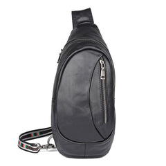 Badass Black Leather Men's 8 inches Sling Bag Chest Bag One shoulder Backpack Sling Backpack For Men
