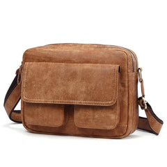 Vintage Brown Leather Men's 10 inches Small Courier Bag Brown Postman Bag Messenger Bag For Men