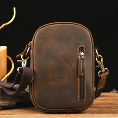 Badass Brown Leather Messenger Bag Men's Small Side Bag Mini Phone Bag Courier Bag For Men