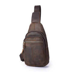 Vintage Brown Leather Men's Sling Bag 8-inches Chest Bag Vintage One shoulder Backpack For Men