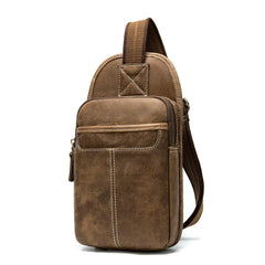 Badass Brown Leather Men's Sling Bag Chest Bag 8-inches One shoulder Backpack For Men