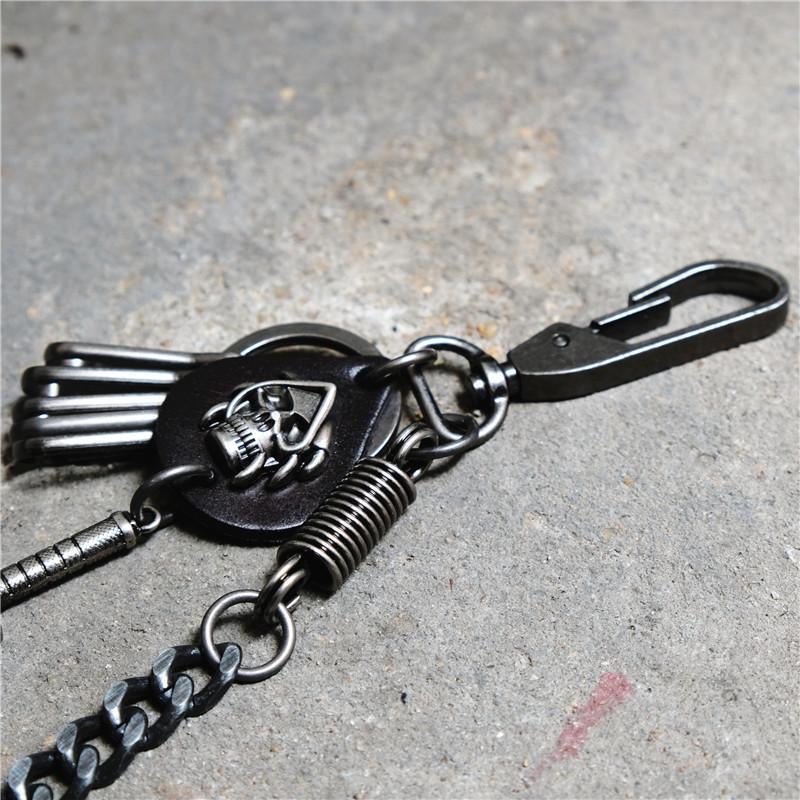 ZJ Badass Men's Braided Leather Skull Key Chain Pants Chain Biker Wallet Chain for Men