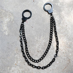 Cool Men's Black Handcuffs Double Long Wallet Chain Pants Chains Biker Wallet Chain For Men