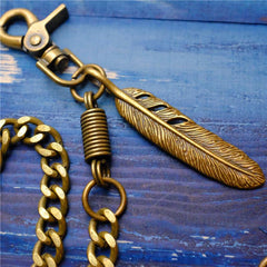 Cool Men's Gold Feather Wallet Chain Pants Chain Long Biker Wallet Chain For Men