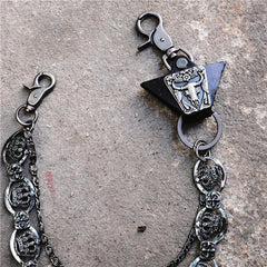 Badass Mens Leather Crown Double Key Long Biker Pants Chain Wallet Chain For Men