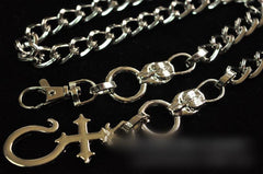 Badass Mens Silver Long Stainless steel Cross Key Chain Pants Chain Wallet Chain For Men